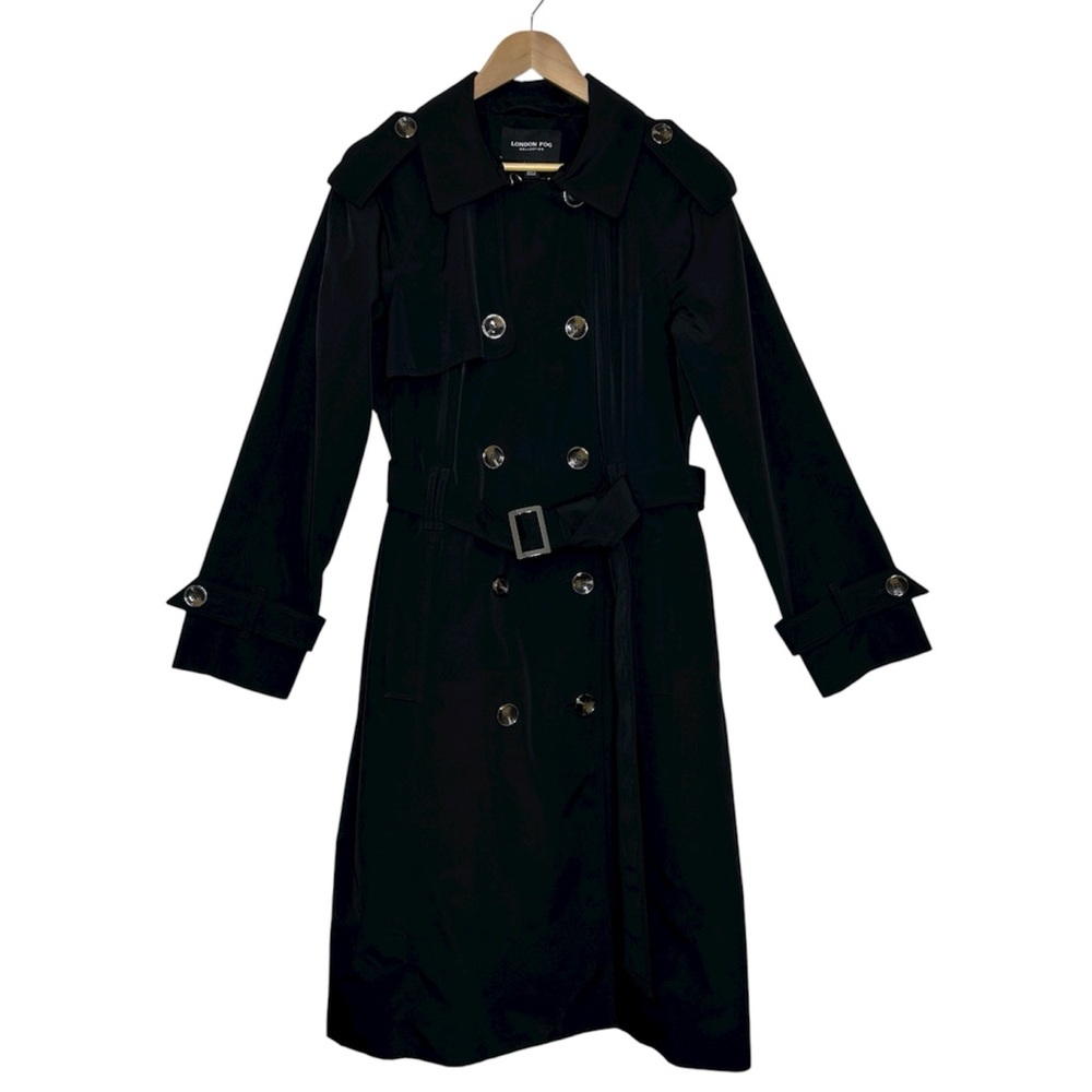 London Fog‎ Black Double Breasted Water Resistant Belted Long Trench Coat XL